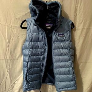 Patagonia women’s hooded puffer vest, size small.